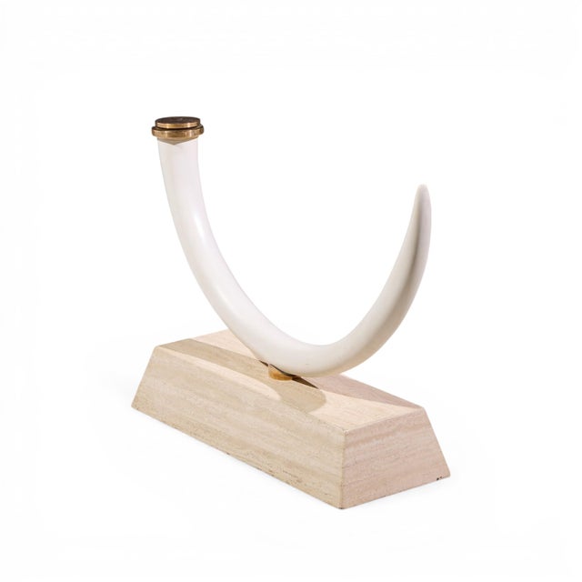 Mid Century Faux Elephant Tusk Brass and Travertine Console Table For Sale - Image 9 of 9