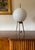 Mid-Century tripod brass table lamp Produced by Lumi, Italy, 1950s white opaline spherical glass H 58 cm x Diam. 26 cm...