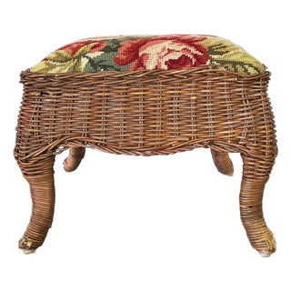 Wicker & Rose Needlepoint Footstool For Sale