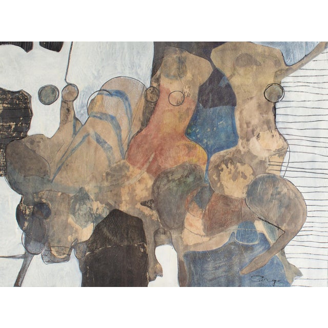 A mixed media painting by the Canadian artist Walter Sorge (1931-2021). This work depicts highly abstract figures...