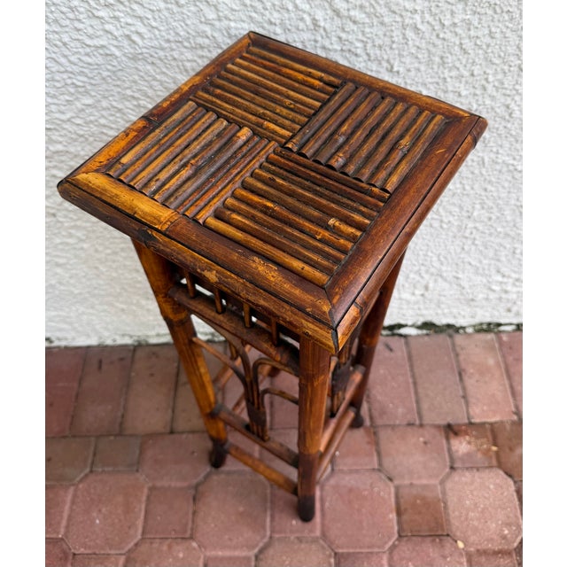 Vintage Tortoiseshell Rattan Plant Stand Side End Table With Drawer For Sale - Image 4 of 8