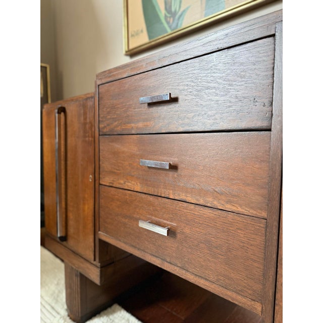 Brown Antique Art Deco Oak Credenza Sideboard / Stepped Buffet Cabinet For Sale - Image 8 of 17