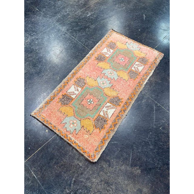 Textile Turkish Mini Rug Oriental Hand Knotted Vintage Rug 1'10" x 3'7" #17073 For Sale - Image 7 of 8