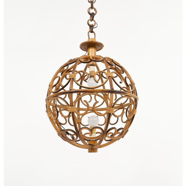 1960s Mid-Century Modern Globe Hanging Light in Rattan and Bamboo, Italy, 1960s For Sale - Image 5 of 15