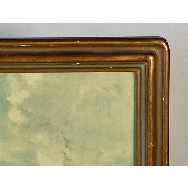 Impressionist Early 20th Century Print, Original Nouveau-Styled Frame, Sailboats at Harbor For Sale - Image 3 of 6