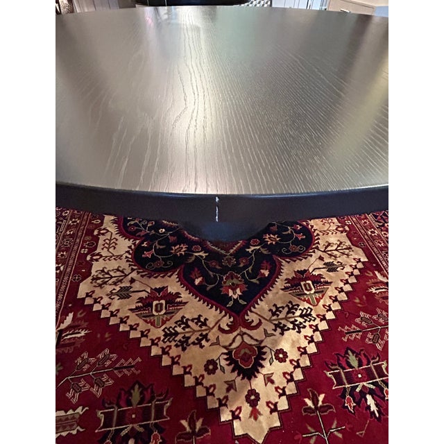 Black Ebonized Oak Round Dining Table With Columnar Base For Sale - Image 8 of 8