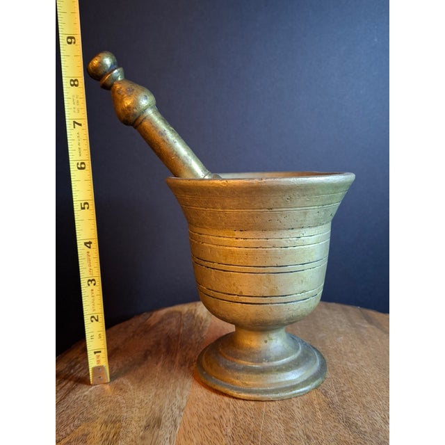 18th Century Heavy Cast Brass Lathe-Turned Mortar and Pestle For Sale - Image 12 of 15