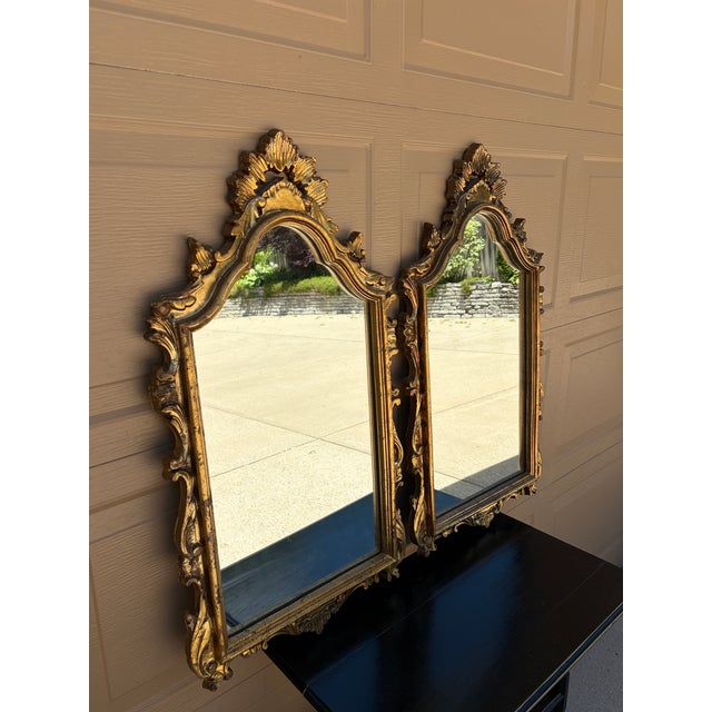 Rococo Pair of Mid-Century Italian Neoclassical Giltwood Mirrors For Sale - Image 3 of 18