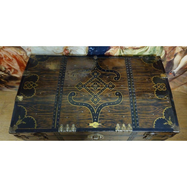 Napoleon III Faux Wood Metal Travel Trunk For Sale - Image 3 of 5