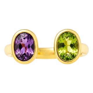 Toi Et Moi Gemstone Ring: Amethyst and Peridot, Size 7.5 For Sale