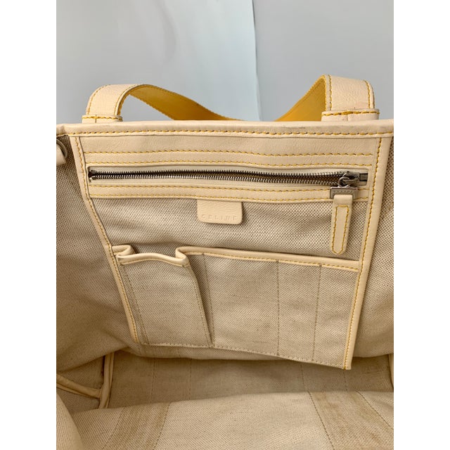 Pre-Loved Celine Yellow Beige Canvas Coated PVC Plastic Macadam Tote Bag For Sale - Image 11 of 18