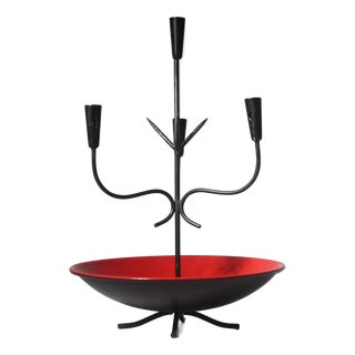 Mid-Century Vibrant Red and Black Candelabra by Gunnar Ander for Ystad Metall, 1960s For Sale