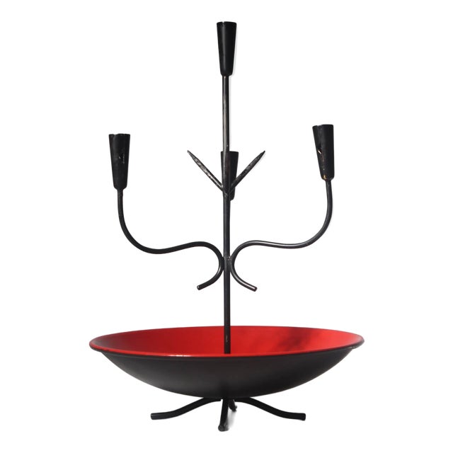 Mid-Century Vibrant Red and Black Candelabra by Gunnar Ander for Ystad Metall, 1960s For Sale