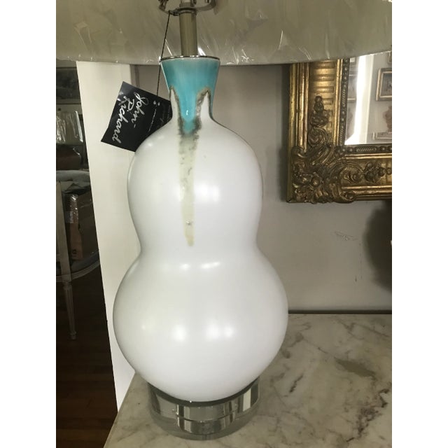 Alabaster John Richard Ceramic Gourd Lamp With Aqua Drip on Lucite Base For Sale - Image 8 of 10