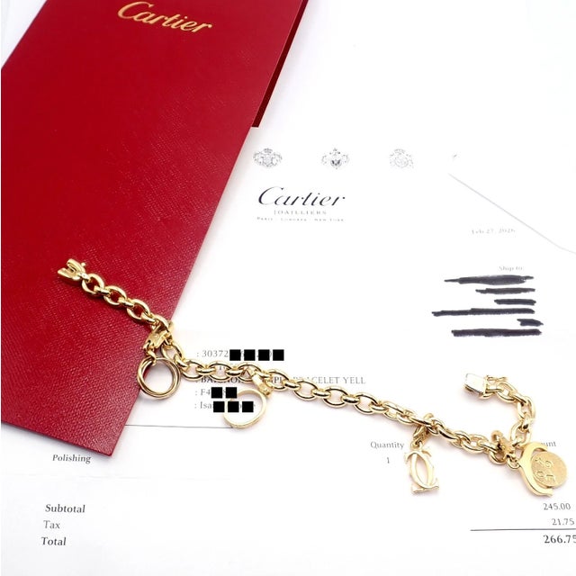 Contemporary Authentic Cartier Yellow Gold Love Trinity Double C Charm Link Bracelet 1995 For Sale - Image 3 of 13