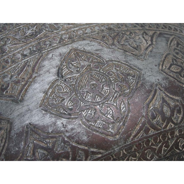 Large Antique Islamic Engraved Tinned Copper Bowl, 1890s For Sale - Image 12 of 14