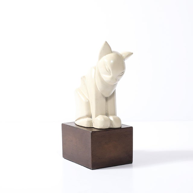 This captivating Art Deco cubist cat sculpture, crafted circa 1935, showcases a bold and stylized interpretation of feline...