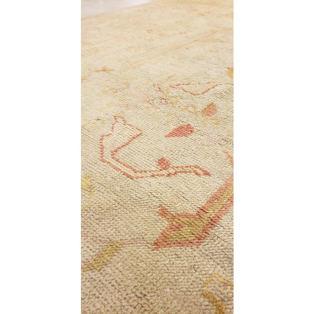 Textile Antique Oushak Carpet, Handmade Oriental Rug, Pale Coral, Soft Pink and Yellow For Sale - Image 7 of 13