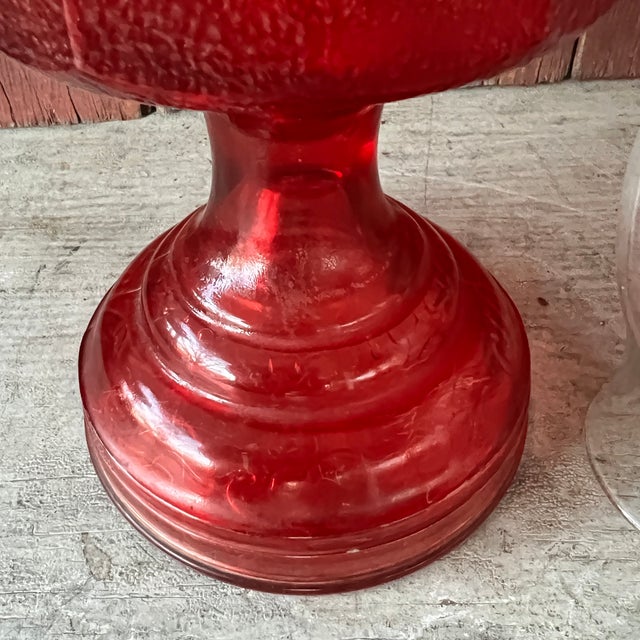 Red Vintage Red Glass Oil Lamp With Clear Chimney & Brass Wick Holder For Sale - Image 8 of 15