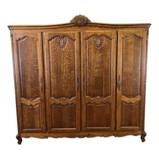 Vintage French Louis XVI Style Wardrobe in Oak For Sale