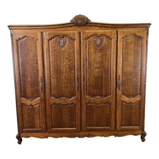 Vintage French Louis XVI Style Wardrobe in Oak For Sale
