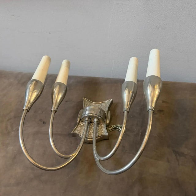 1950s Pietro Chiesa Style Mid-Century Art Deco Nickel Plated Brass Wall Sconces For Sale - Image 9 of 15