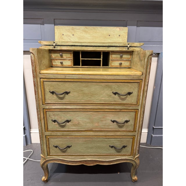 1940s Mid Century French Provincial Fall Front Desk Chest For Sale - Image 4 of 8