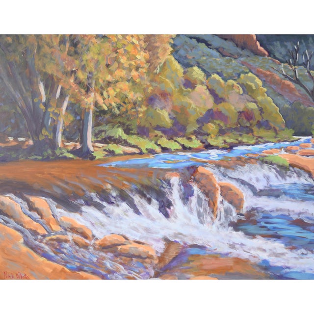 River in the Desert - Western Plein Aire Landscape in Acrylic on Board by Nick White For Sale - Image 4 of 10