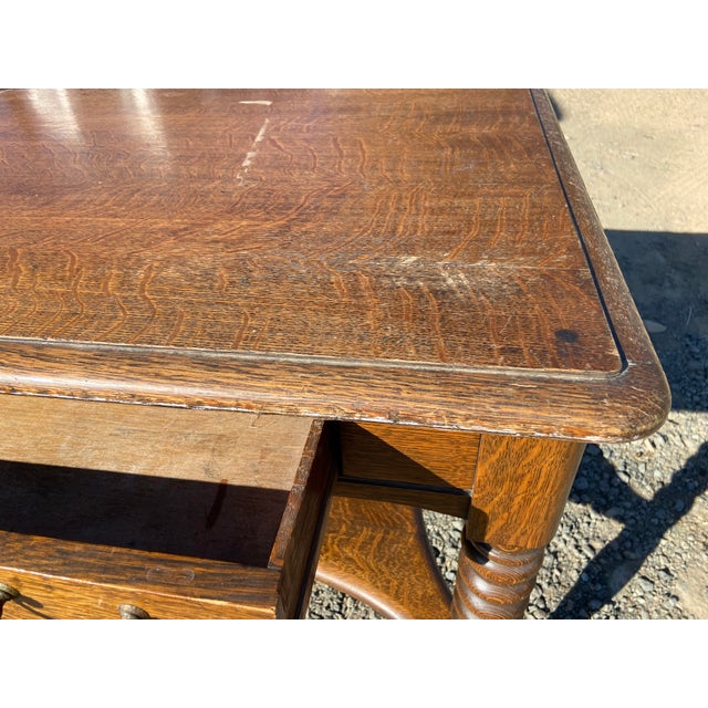 Antique Oak Arts and Crafts Mission Library Table Wirh Twisted Legs Needs Restoration For Sale - Image 17 of 18