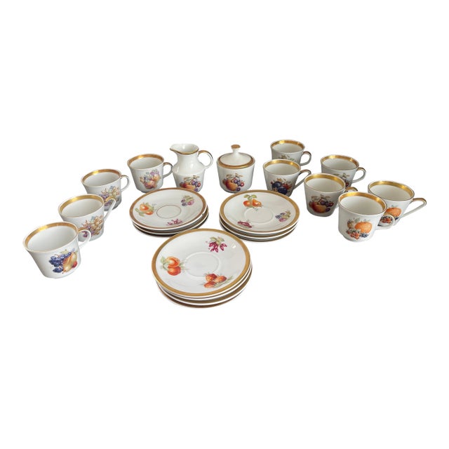Bavarian Tea Set With Floral and Fruit Motif With Gold Rim - 22pcs For Sale