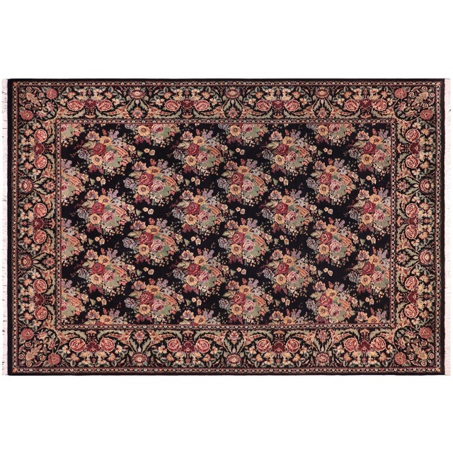 Black Floral 1990's Pak-Persian Black/Black Wool Rug - 9'1'' X 11'10'' For Sale - Image 8 of 9
