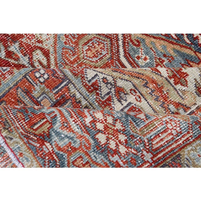 Antique Persian Heriz Rug With Striking Geometric Medallion and Intricate Detailing 7'11"x10'3" For Sale - Image 11 of 12