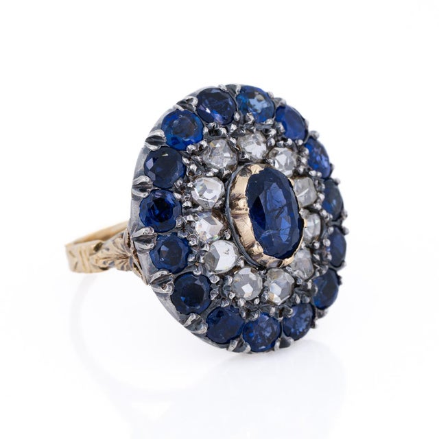 Victorian Sapphire and Diamond Double Halo Ring Circa 1880's Ring Size 5 For Sale In Madison - Image 6 of 7