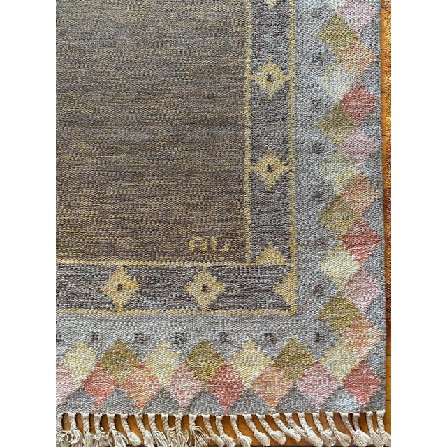 Blue Scandinavian Modern Pastel Röllakan Flatweave Rug, 1950s For Sale - Image 8 of 17