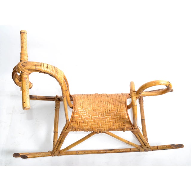 1960s Vintage Franco Albini 1960 Rattan Cane & Bamboo Rocking Horse, Animal Sculpture Italy For Sale - Image 5 of 13