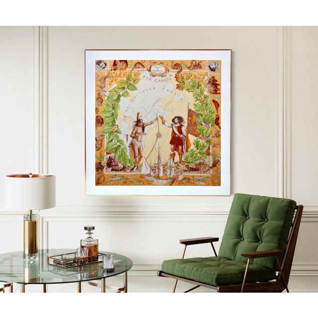 This is an authentic and very rare Hermès silk scarf professionally framed and called “Le Canada” by artist Kermit Oliver....
