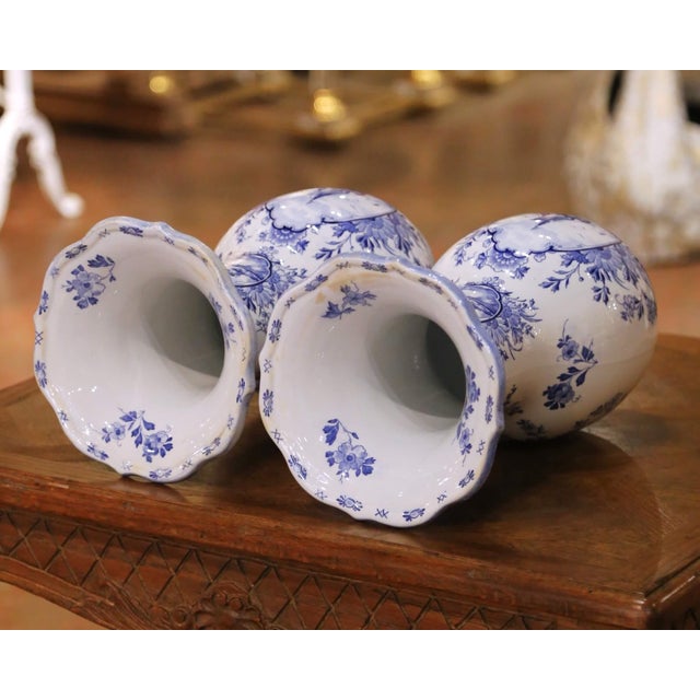 Pair of Early 20th Century Dutch Delft Faience Vases With Sailboats & Windmills For Sale - Image 9 of 11