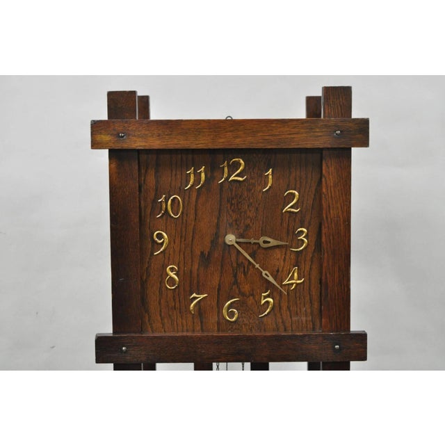 Arts & Crafts Antique Mission Arts and Crafts Oak Wood Tall Case Grandfather Clock For Sale - Image 3 of 17