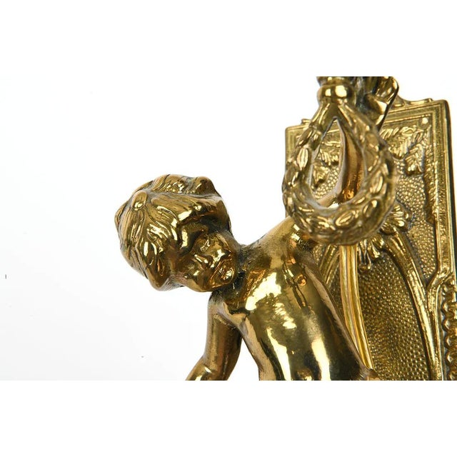 Pair Fine Italian Brevettato Cherub Brass Lighting Sconces For Sale - Image 9 of 11