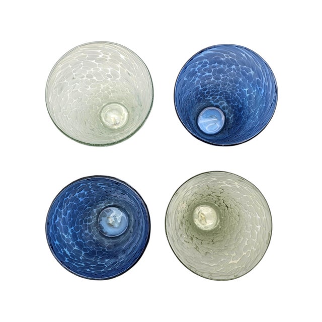 Set of Four Hand-Blown Frit Glass Tumblers in Blue and White For Sale - Image 4 of 14