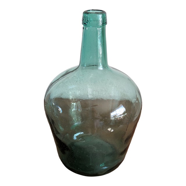 Vintage Mid-Century Handblown Spanish Viresa Carboy Green Glass Demijohn Bottle For Sale
