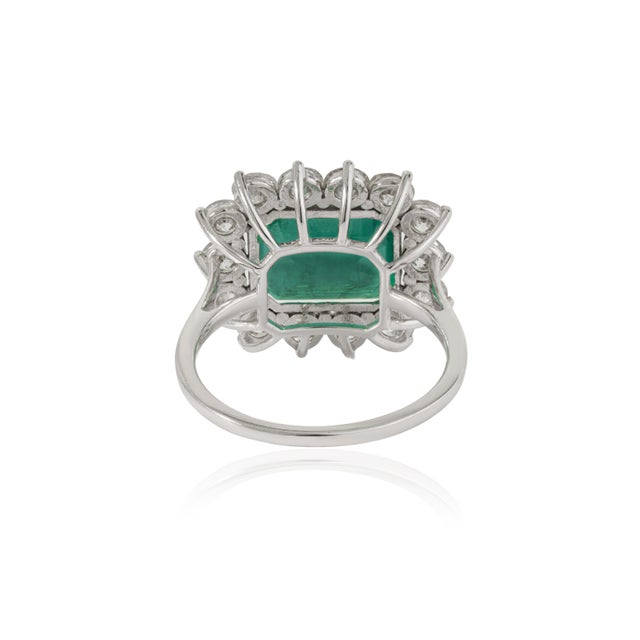Contemporary Empire Style 4.1ct Big Emerald Diamond 14k White Gold Ring Size 4 For Sale - Image 10 of 18