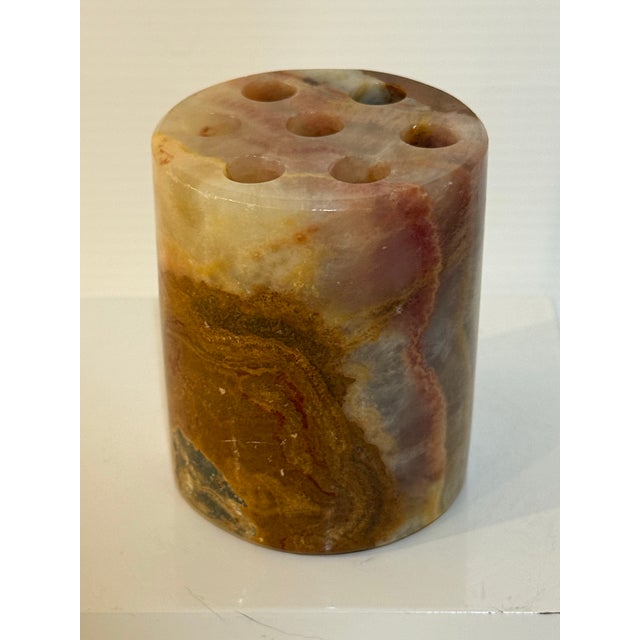 Vintage Mexican Onyx Stone Pen Holder / MCM Desk Accessory For Sale - Image 10 of 12