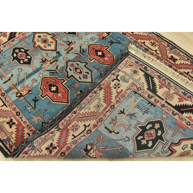 Heriz Rug 5’11” X 8’11” Blue Wool Vintage Tribal Hand-Knotted Oriental Carpet For Sale - Image 13 of 14