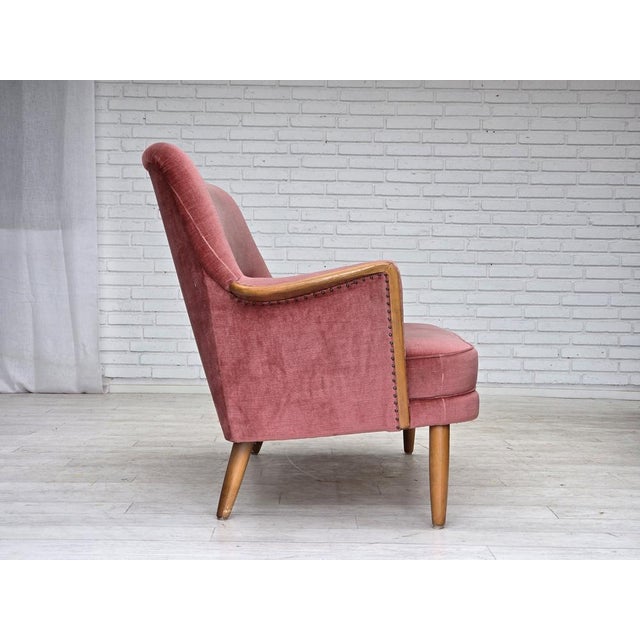 1970s Swedish 2-Seater Sofa in Pink Velour and Beech, 1970s For Sale - Image 5 of 18