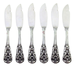 Silver Butter Knives with Reliefs and Handle Grooves, Set of 6