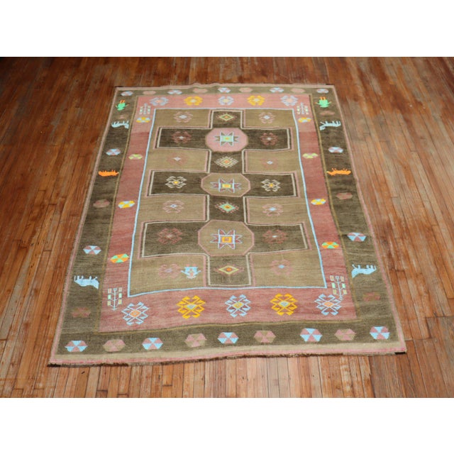 Vintage Mid 2 0th Century Whimsical Animal Border Figurative Turkish Rug - 6'8" x 9'2" For Sale In New York - Image 6 of 6