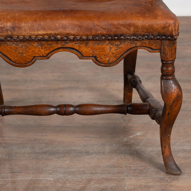 19th Century Danish Oak and Leather Wingback Armchair For Sale - Image 12 of 14