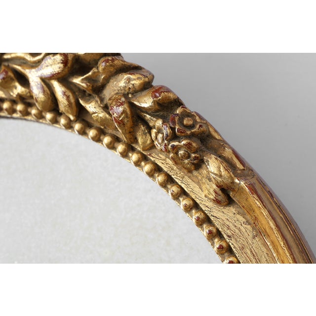 Oval Giltwood Mirror with Rococo-Style Floral Crest, 1950s For Sale - Image 9 of 11