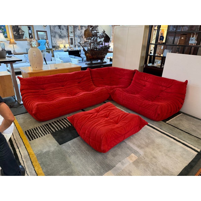 2010s Michel Ducaroy for Ligne Roset Togo Ottoman, Alcantara Goya Red For Sale - Image 5 of 12